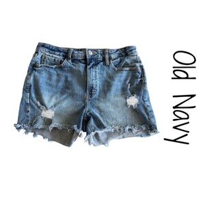 Old Navy Dahlia OG High Rise Distressed Denim Shorts Size 12 Med Wash High Rise